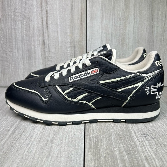 Reebok Other - RARE Reebok Keith Haring Classic Black Leather Dog Blackboard Chalk Mens Size 10